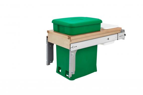 Single 6 Gallon Pull-Out Top Mount Wood and Green Compo and Container