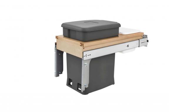 Single 6 Gal Pull-Out Top Mount Wood and Orion Gray Compo & Container