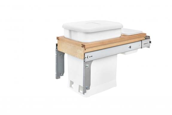 Single 6 Gallon Pull-Out Top Mount Wood and White Compo Container