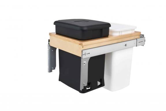 Wood Top Mount Pullout with Single Black 6-Gallon Comp and Single White 35 qt Container