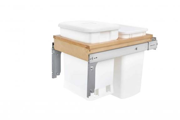 Wood Top Mount Pullout with Single White 6-Gallon Compo and Single White 35 qt Container