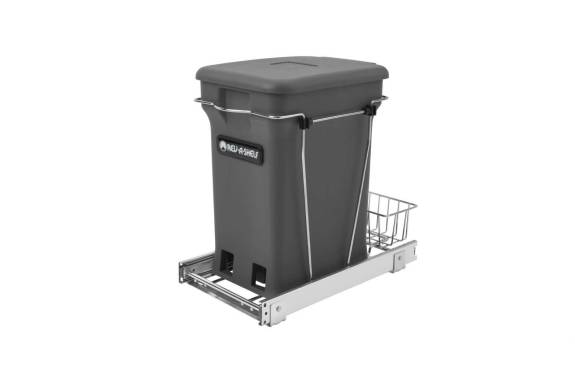 Chrome Bottom Mount Waste Pullout with Single Orion Gray 6-Gallon Compo & Container