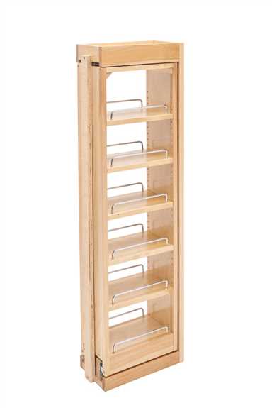 6" Wall Filler Pullout Organizer with Wood Adjustable Shelves (39" H)