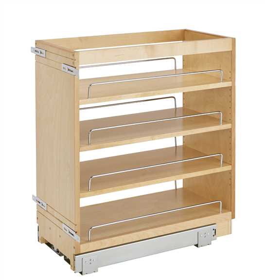 11" Base Cabinet Pullout Organizer with Wood Adjustable Shelves