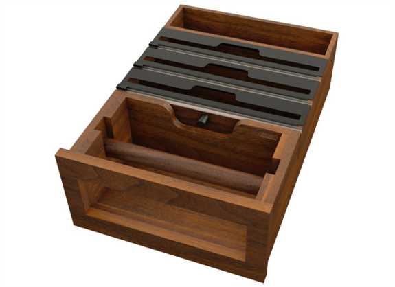 Walnut Paper Towel Tiered Drawer System w/ Cutters 18"