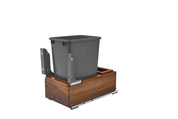 Single 35 Quart Bottom Mount Walnut Pull-Out Waste Container