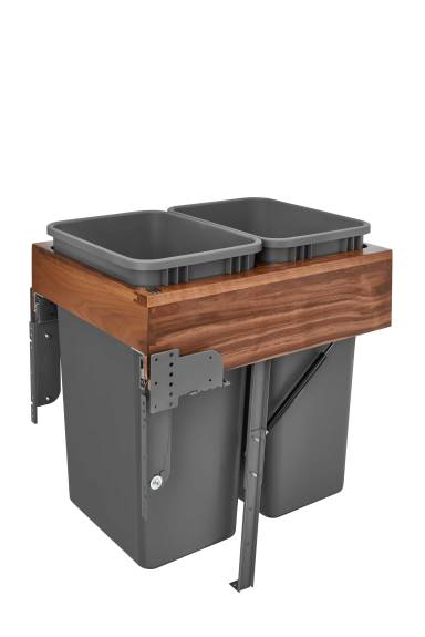 Walnut Double 50 Quart Top-Mount Waste Container with Rev-A-Motion Slides