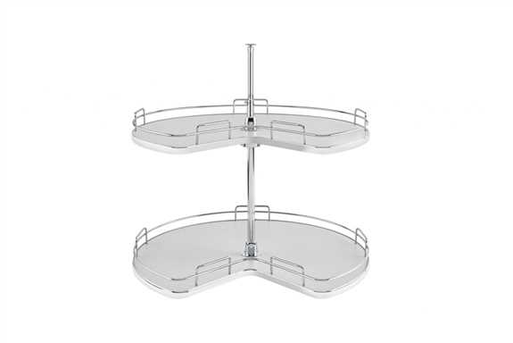 32" Double Solid Bottom Kidney Shape Lazy Susan w/Telescoping Shaft - Gray