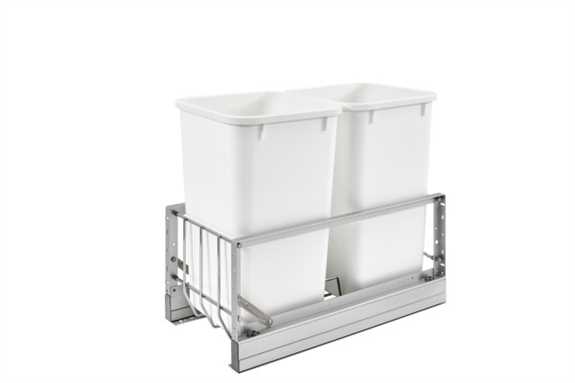 Double 27 Quart Aluminum Bottom Mount Pullout Waste Container w/Soft-Close