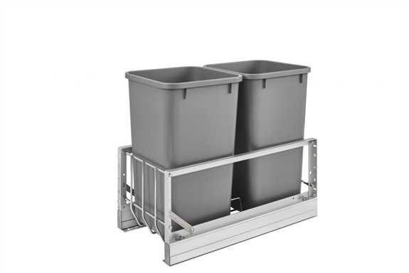 Double 27 Quart Aluminum Bottom Mount Pullout Waste Container w/Soft-Close