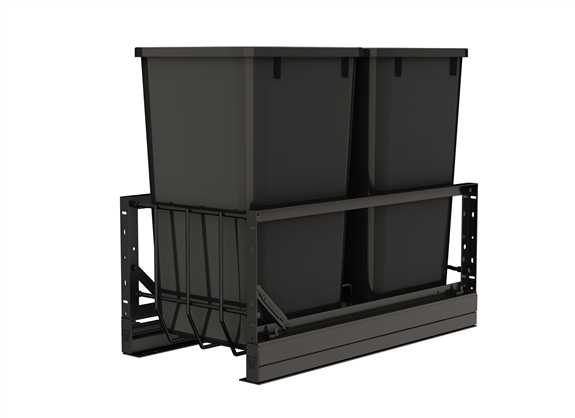 Aluminum Double Black 27 Qt. Pullout Waste Container with Soft Close