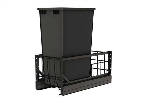Aluminum Single Black 50 Qt. Pullout Waste Container with Soft Close