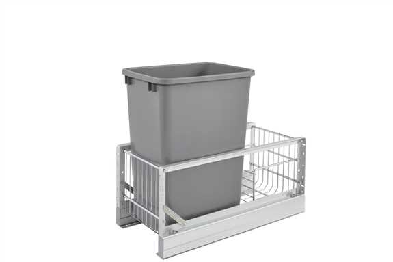 Single 35 Quart Aluminum Bottom Mount Pullout Waste Container w/Soft-Close