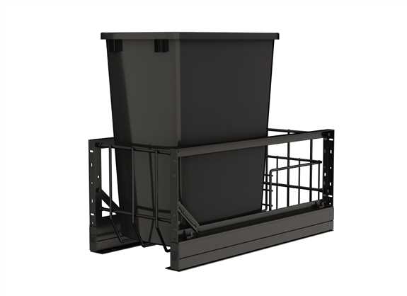 Aluminum Single Black 35 Qt. Pullout Waste Container with Soft Close