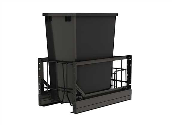 Aluminum Single Black 35 Qt. Pullout Waste Container with Soft Close