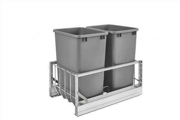 Double 35 Quart Aluminum Bottom Mount Pullout Waste Container w/Soft-Close