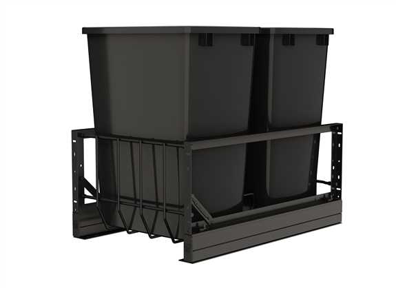 Aluminum Double Black 35 Qt. Pullout Waste Container with Soft Close