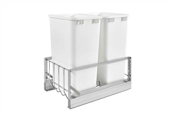 Double 50 Quart Aluminum Bottom Mount Pullout Waste Container w/Soft-Close