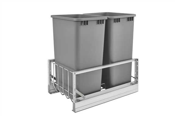 Double 50 Quart  Aluminum Bottom Mount Pullout Waste Container w/Soft-Close