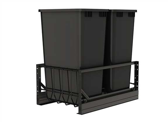 Aluminum Double Black 50 Qt. Pullout Waste Container with Soft Close