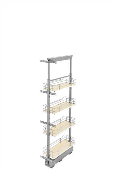 8" x 50" Soft-Close Solid Bottom Pullout Pantry - Maple Shelves