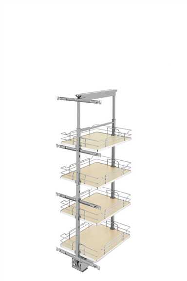 16"x 50" Soft-Close Solid Bottom Pullout Pantry - Maple Shelves