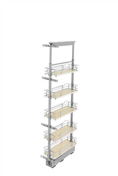 8"x 58" Soft-Close Solid Bottom Pullout Pantry - Maple Shelves