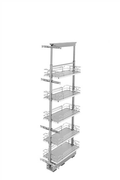 10''x 58'' Soft-Close Solid Bottom Pullout Pantry - Gray Shelves