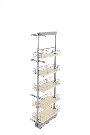 10''x 58'' Soft-Close Solid Bottom Pullout Pantry - Maple Shelves