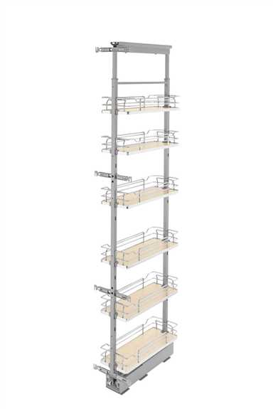 8" x 73" Soft-Close Chrome Pullout Pantry with Maple Solid Bottom