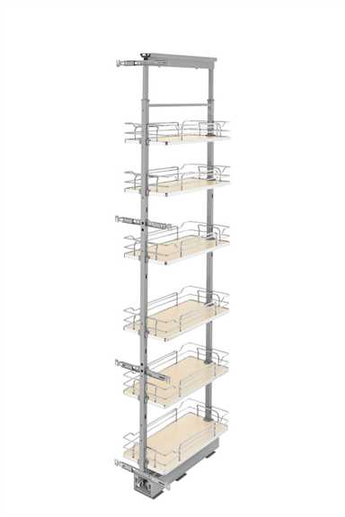 10" x 73" Soft-Close Chrome Pullout Pantry with Maple Solid Bottom