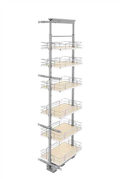 13" x 73" Soft-Close Chrome Pullout Pantry with Maple Solid Bottom