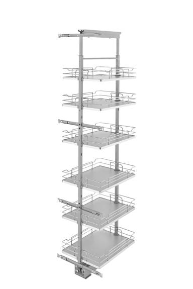 16" x 73" Soft-Close Chrome Pullout Pantry with Gray Solid Bottom