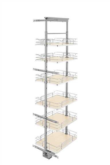 16" x 73" Soft-Close Chrome Pullout Pantry with Maple Solid Bottom