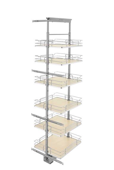 19" x 73" Soft-Close Chrome Pullout Pantry with Maple Solid Bottom