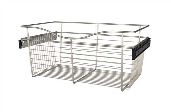 Wire Basket 14"Deep Pullout for Closet - Satin Nickel