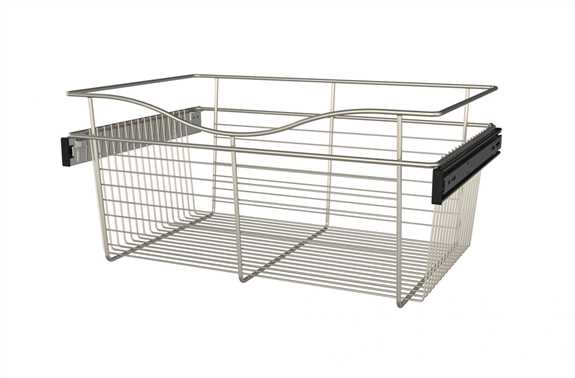 Wire Basket 16'' Deep Pullout for Closet - Satin Nickel