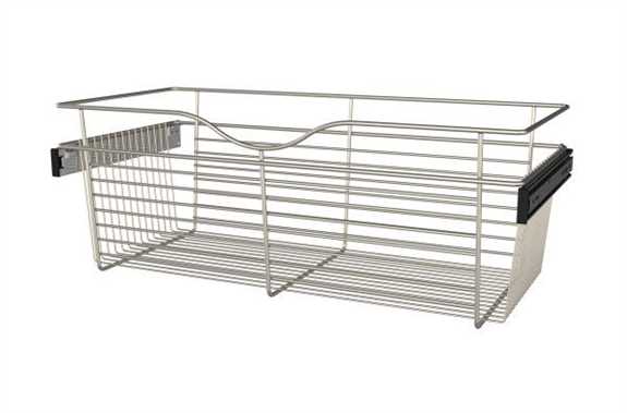 Wire Basket 14" Deep Pullout for Closet - Satin Nickel