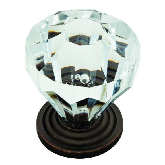 P30122-STC-C Acrylic Faceted 1-1/4" Knob - Statuary Bronze/Clear